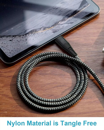 2M Type C to Type C Cable - 60W Fast Charging Braided USB-C Lead + Free Adapter